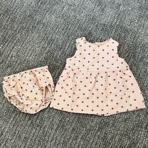 Zara Baby Girl Pink and Brown Polka Dot Dress
